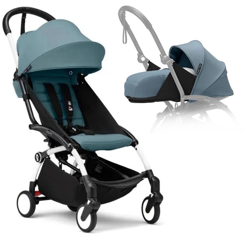 Stokke - Yoyo° Stroller Bundle, Black And White Frame | Aqua 6+ Color Pack | Aqua Newborn Pack