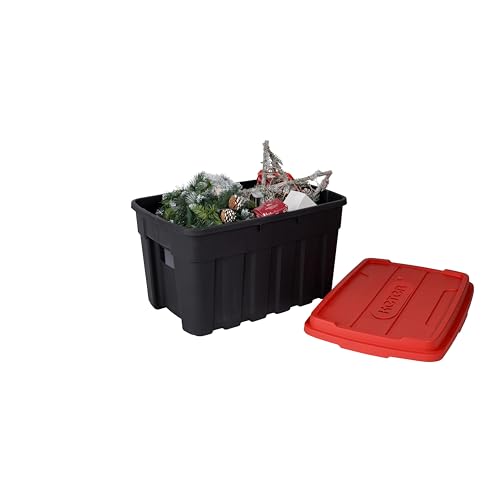 Keter Tuff Box 140L Storage Box with Lid, Durable, Water Resistant, Large Capacity, Stackable, Black/Red