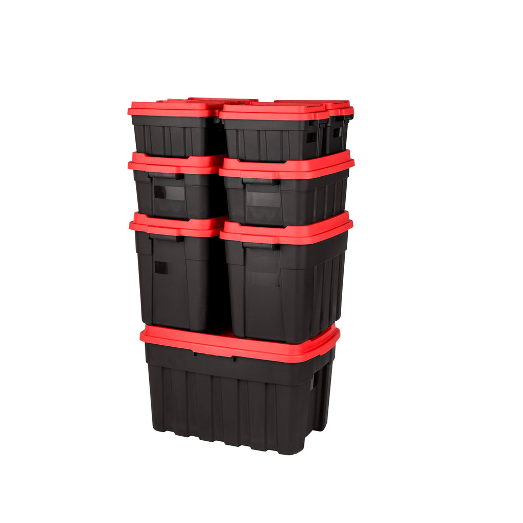 Keter Tuff Box 140L Storage Box with Lid, Durable, Water Resistant, Large Capacity, Stackable, Black/Red