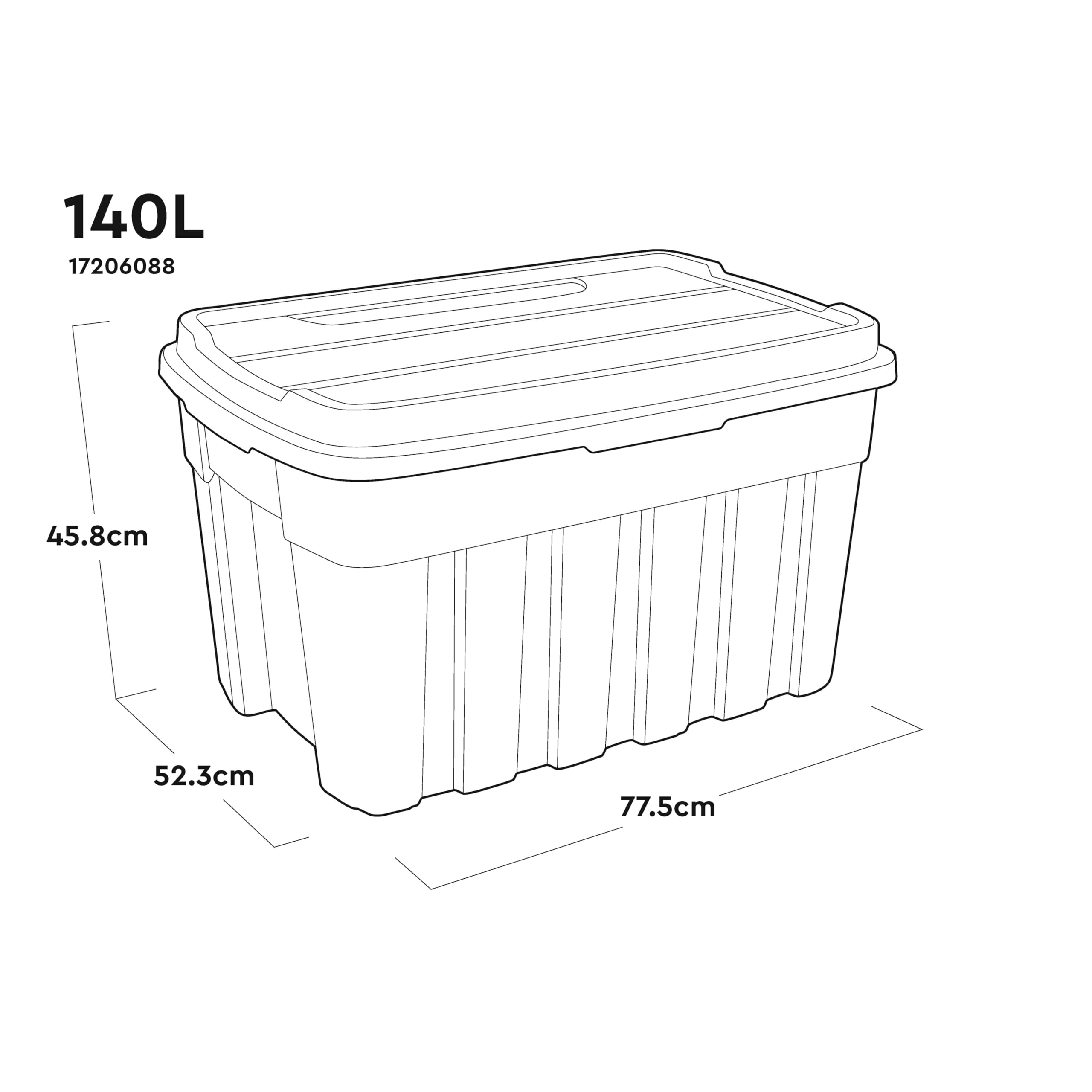 Keter Tuff Box 140L Storage Box with Lid, Durable, Water Resistant, Large Capacity, Stackable, Black/Red
