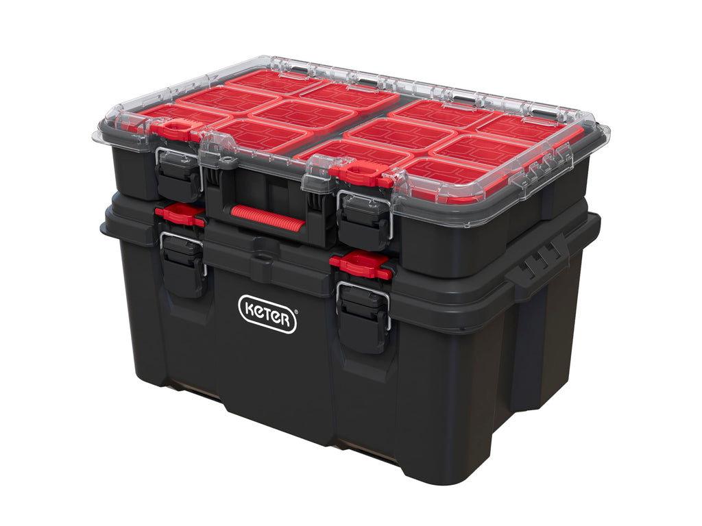 Keter Stack n' Roll Modular DIY Organiser, Removable Bins, Stackable, Lightweight, Durable, Water Resistant, Black