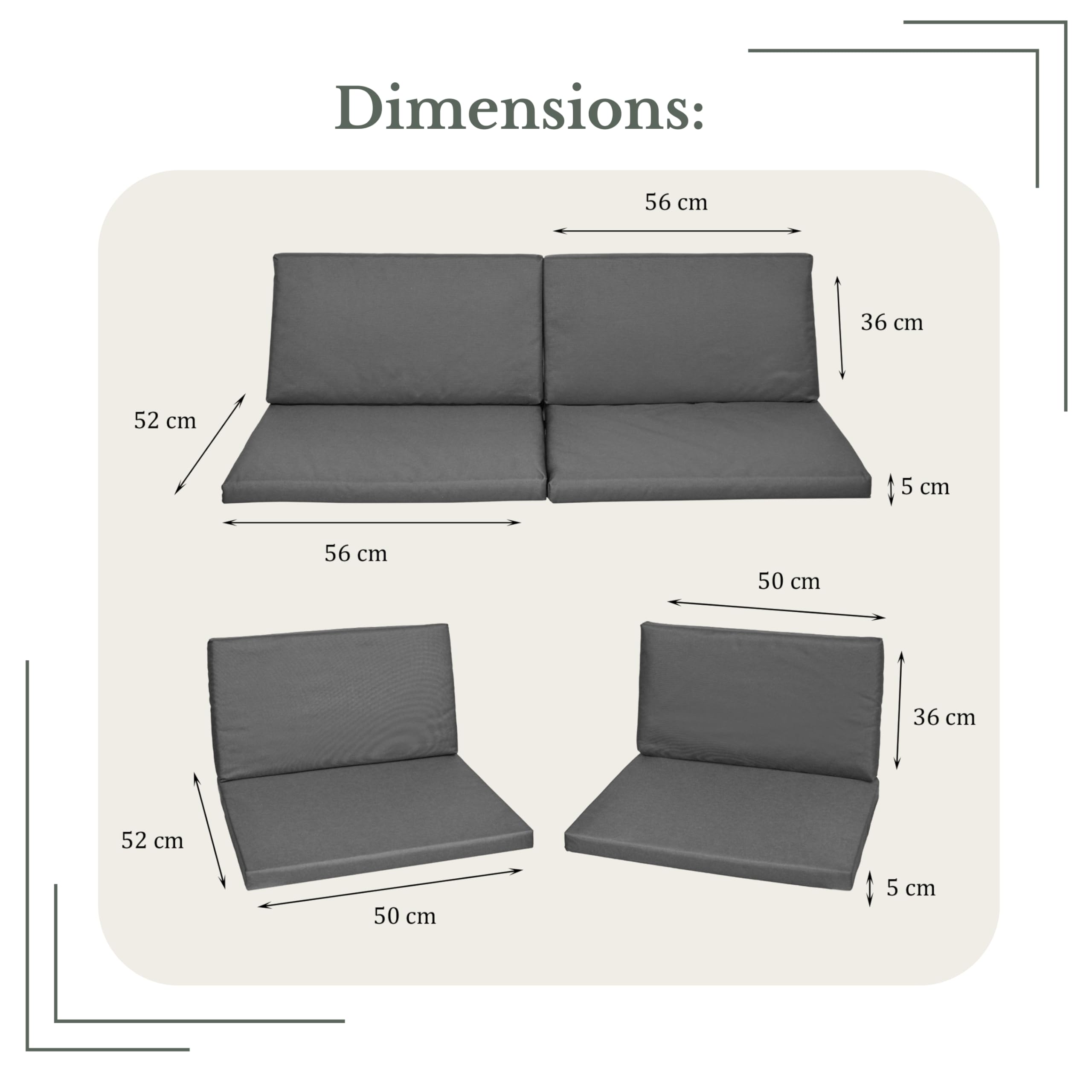 SOFTILLO Waterproof Outdoor Seat Cushions Pad for Keter Allibert Monaco - Comfy Set Cushion Pads For Patio Rattan Furniture - Removable Cover - Water Resistant Material, Foam - 8 Piece - Graphite