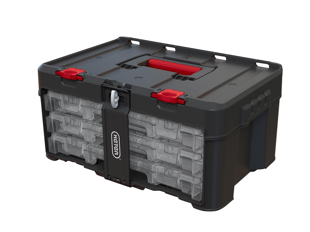 Keter Stack n' Roll Modular DIY 3 Organiser Set, Stackable, Lightweight, Durable, Water Resistant, Black