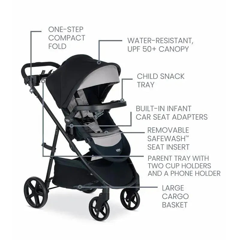 Britax - Willow Brook S+ Travel System with Alpine Anti-Rebound Base, Graphite Onyx