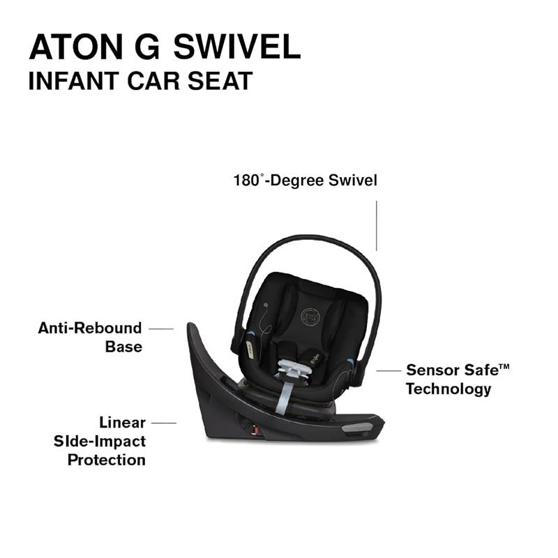 Cybex - Eos 5-In-1 Travel System Stroller Black Frame + Lightweight Aton G Swivel Infant Car Seat With Sensorsafe Moon Black