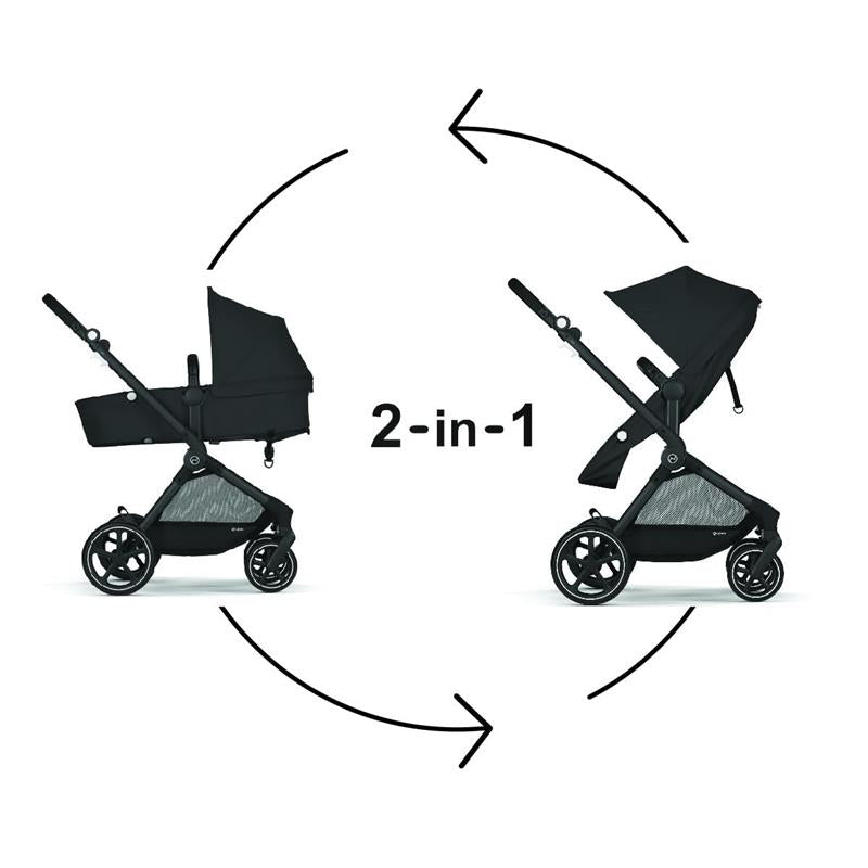 Cybex - Eos 5-In-1 Travel System Stroller Black Frame + Lightweight Aton G Swivel Infant Car Seat With Sensorsafe Moon Black