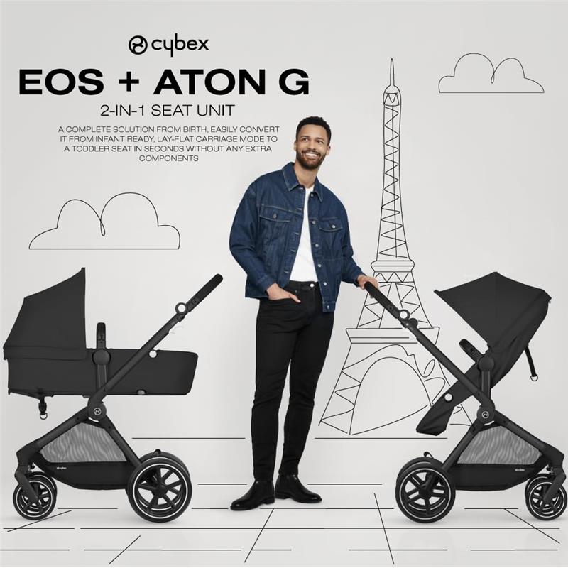 Cybex - EOS 5-in-1 Travel System Stroller + Lightweight Aton G Infant Car Seat, Lava Grey