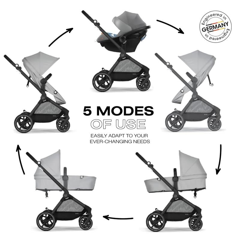 Cybex - EOS 5-in-1 Travel System Stroller + Lightweight Aton G Infant Car Seat, Lava Grey