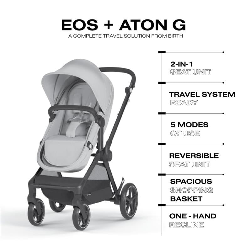 Cybex - EOS 5-in-1 Travel System Stroller + Lightweight Aton G Infant Car Seat, Lava Grey