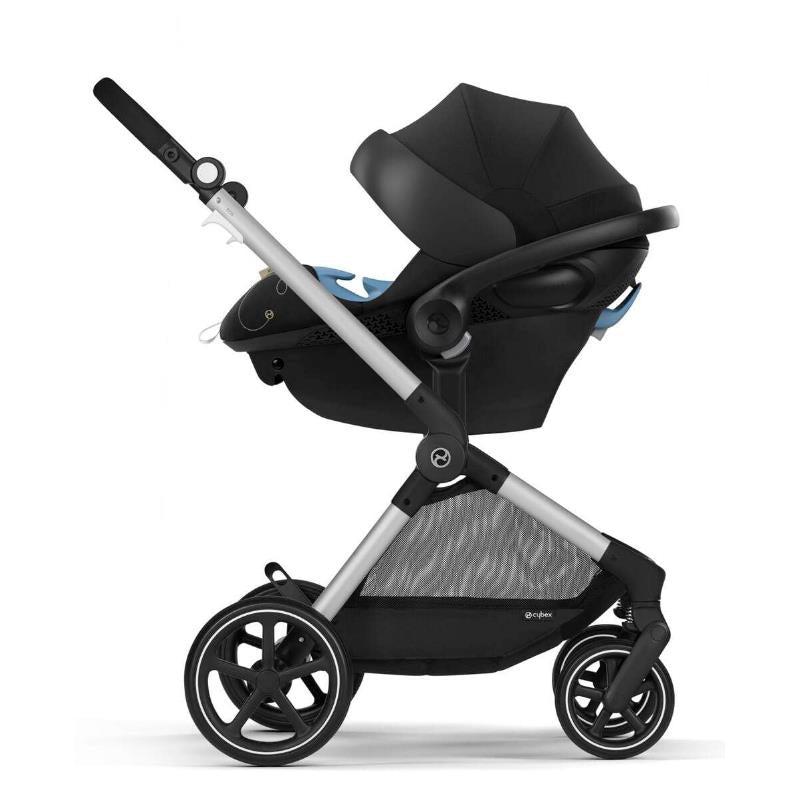 Cybex - EOS 5-in-1 Travel System Stroller + Lightweight Aton G Swivel Infant Car Seat, Moon Black, Silver Frame
