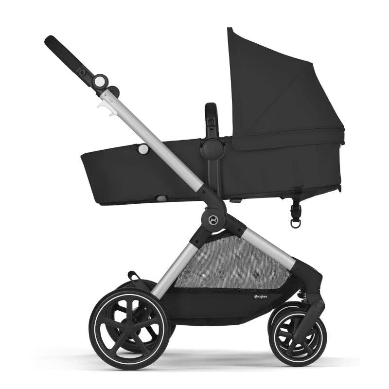 Cybex - EOS 5-in-1 Travel System Stroller + Lightweight Aton G Swivel Infant Car Seat, Moon Black, Silver Frame