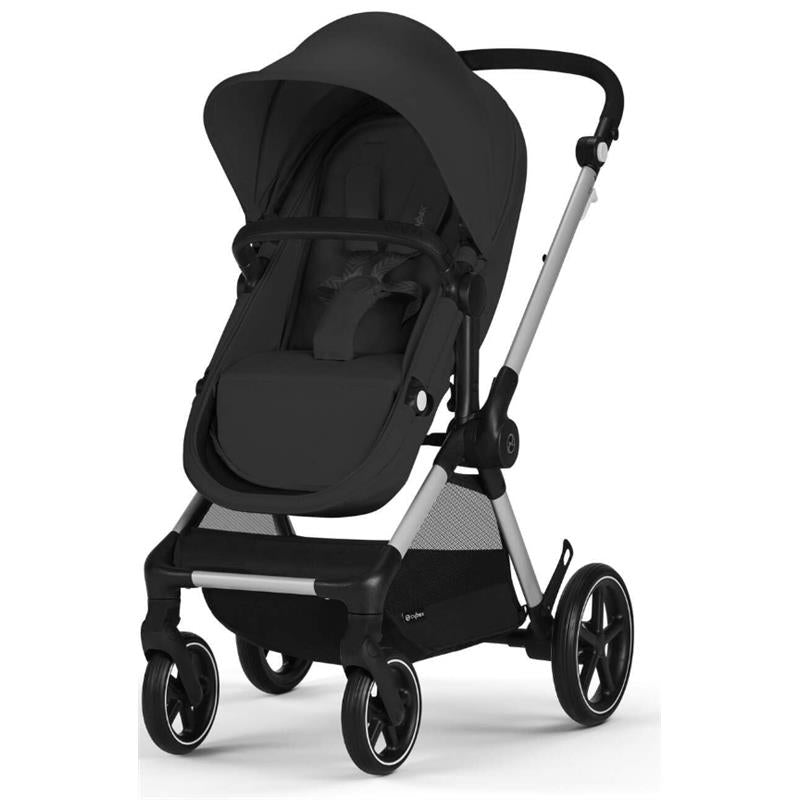 Cybex - EOS 5-in-1 Travel System Stroller + Lightweight Aton G Swivel Infant Car Seat, Moon Black, Silver Frame