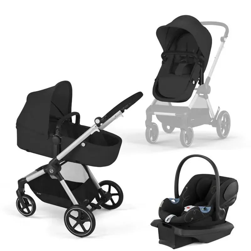 Cybex - EOS Travel System, Stroller + Aton G Infant Car Seat Moon Black (Silver Frame)