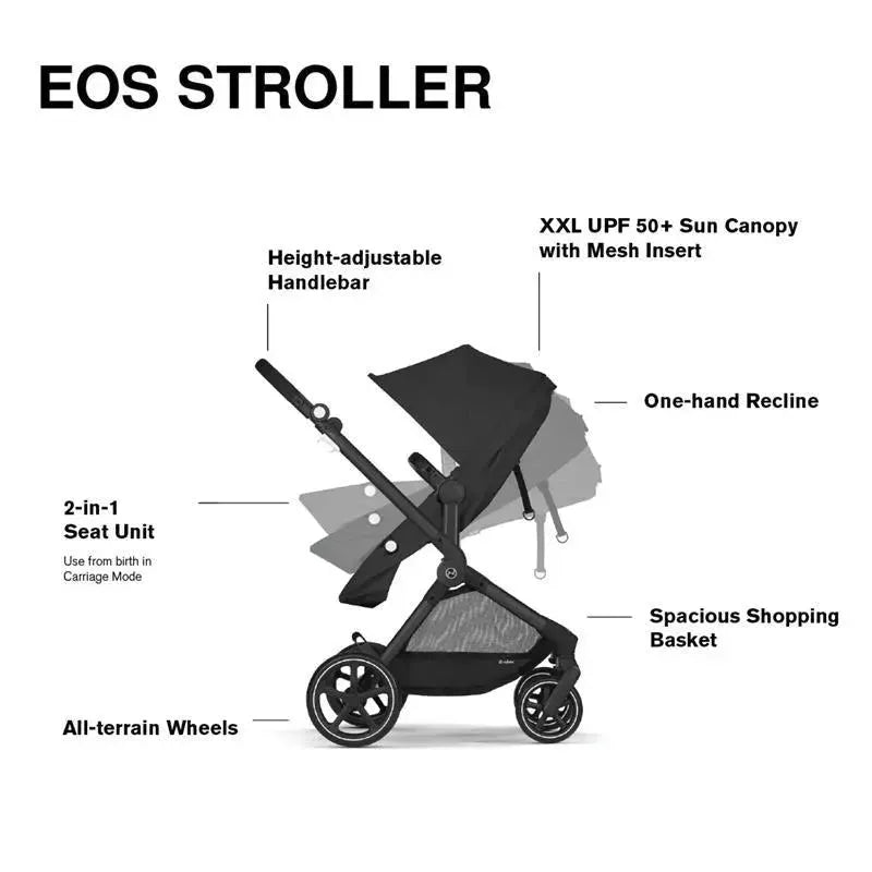 Cybex - EOS Travel System, Stroller + Aton G Infant Car Seat Moon Black (Silver Frame)