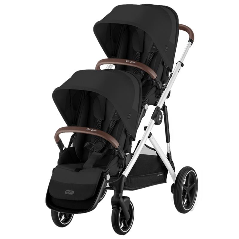 Cybex - Gazelle S 2 Double Stroller Bundle, Moon Black/Silver Frame