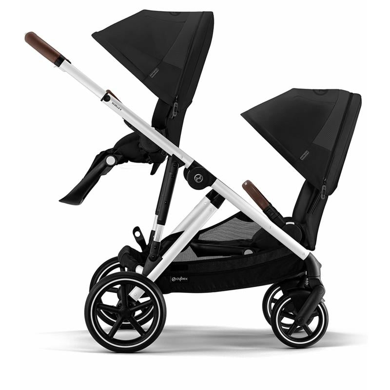 Cybex - Gazelle S 2 Double Stroller Bundle, Moon Black/Silver Frame