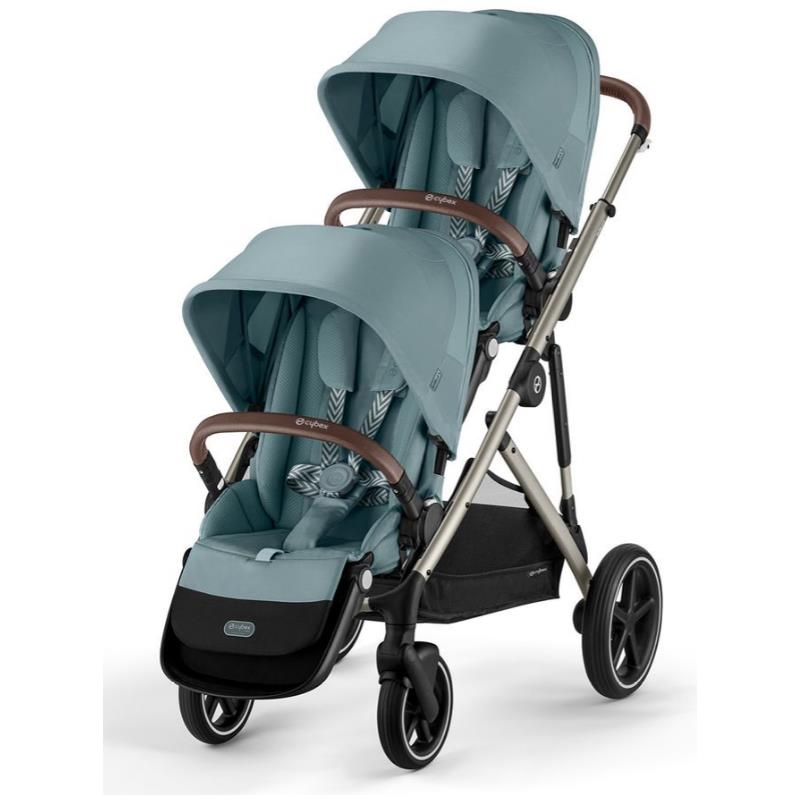 Cybex - Gazelle S 2 Double Stroller Bundle, Sky Blue/Silver Frame
