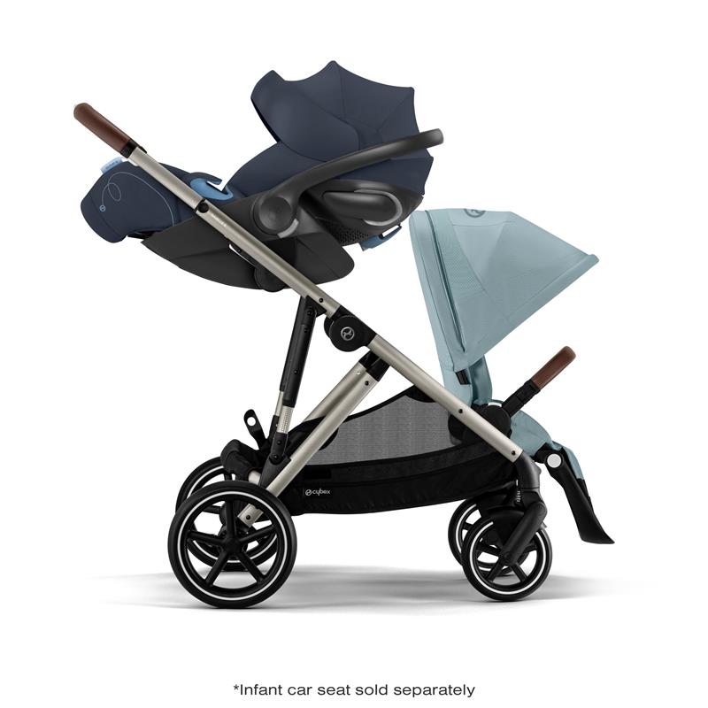 Cybex - Gazelle S 2 Double Stroller Bundle, Sky Blue/Silver Frame
