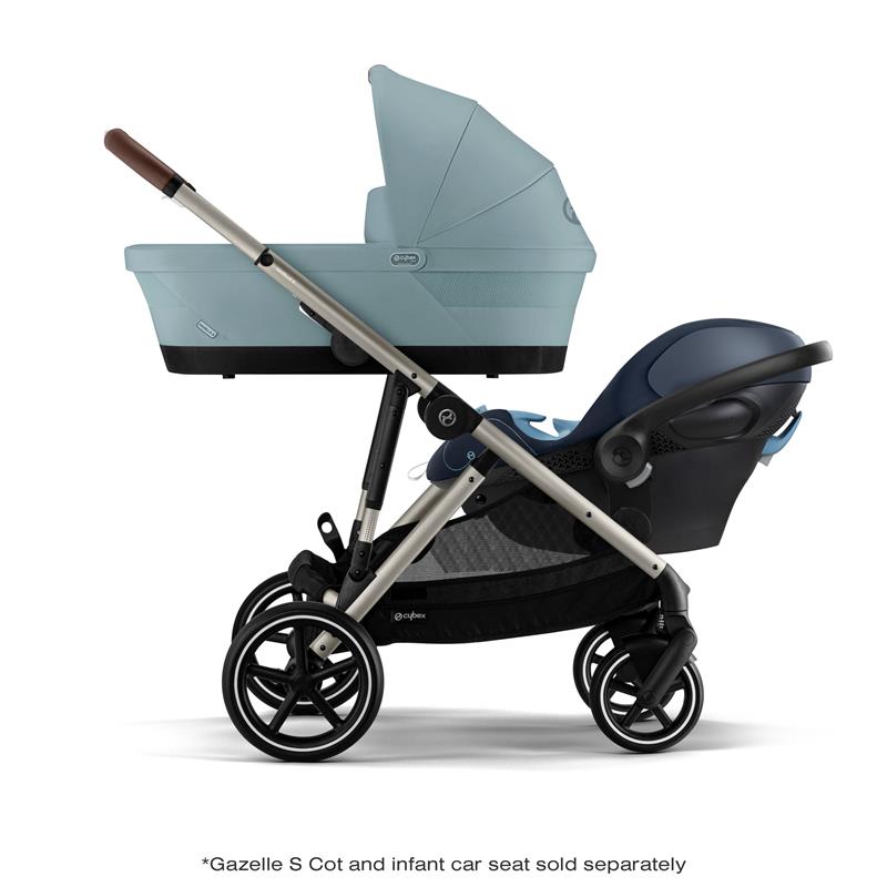 Cybex - Gazelle S 2 Double Stroller Bundle, Sky Blue/Silver Frame