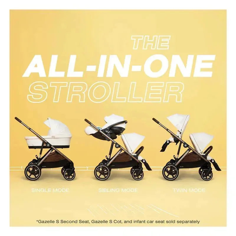 Cybex - Gazelle S 2 Single-to-Double Stroller, Taupe Frame/Seashell Beige