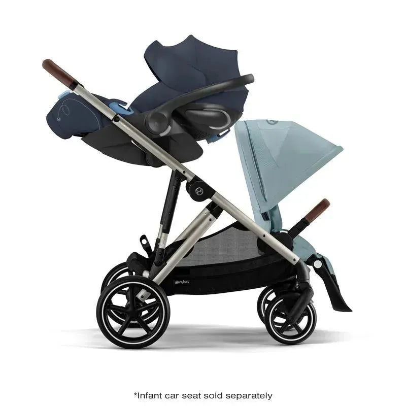 Cybex - Gazelle S 2 Double Stroller Bundle, Sky Blue/Silver Frame