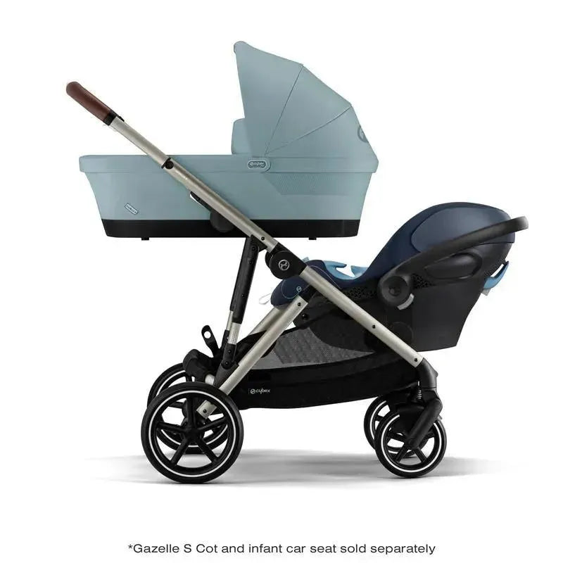 Cybex - Gazelle S 2 Double Stroller Bundle, Sky Blue/Silver Frame