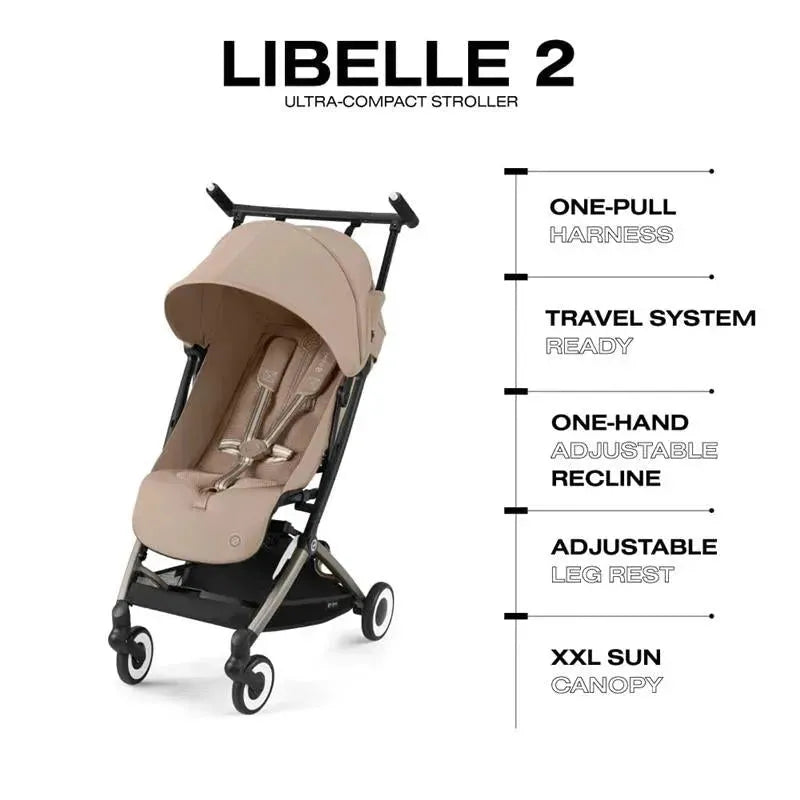 Cybex - Libelle Lightweight Travel Baby Stroller with Ultra Compact Carry On Fold, Almond Beige