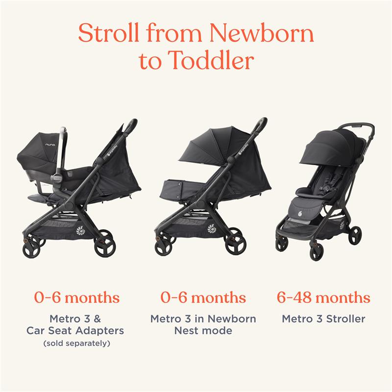 Ergobaby - Metro 3 All in One Compact Baby Stroller, Lightweight Travel Stroller, Natural Beige