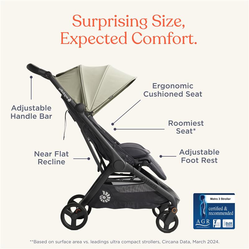Ergobaby - Metro 3 All in One Compact Baby Stroller, Lightweight Travel Stroller, Natural Beige