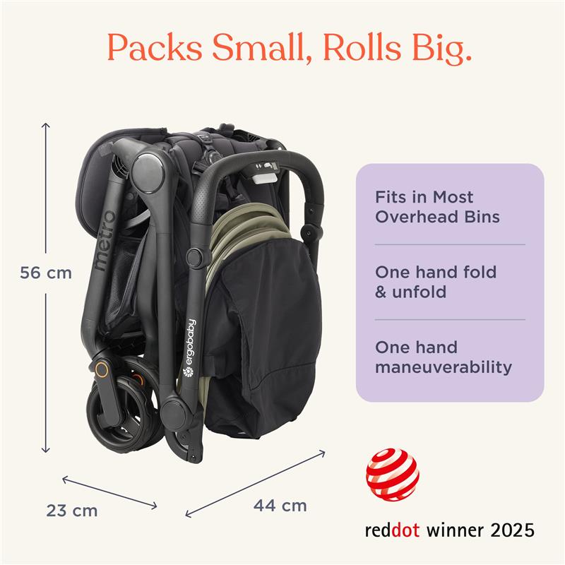 Ergobaby - Metro 3 All in One Compact Baby Stroller, Lightweight Travel Stroller, Onyx Black