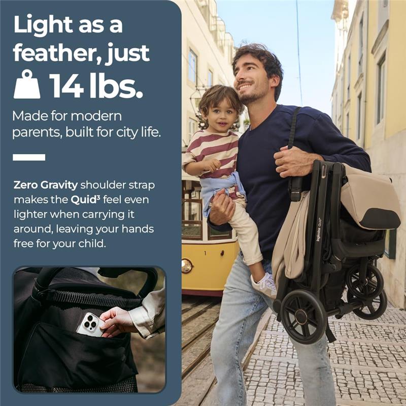 Inglesina - Quid³ Compact Lightweight Stroller, Lunar Beige