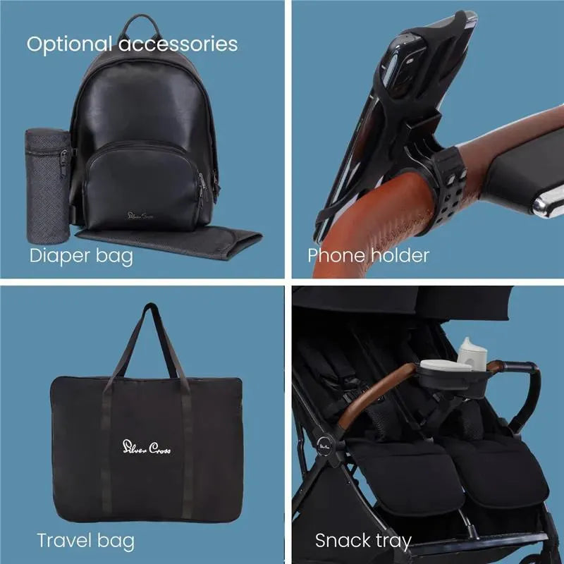 Silver Cross - Jet Lightweight Double Stroller Black