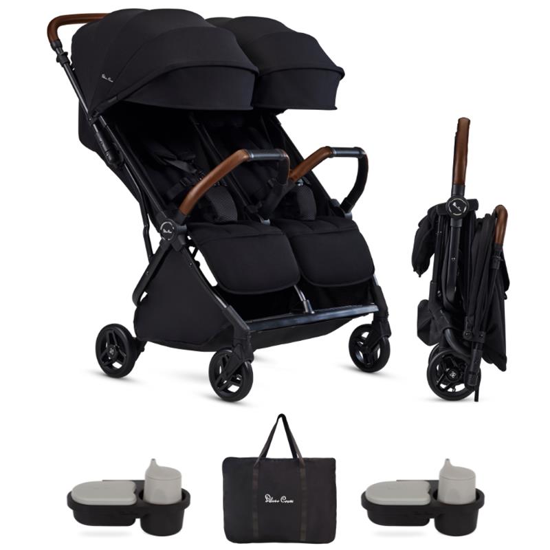 Silver Cross - Jet Lightweight Double Stroller + Essentials Bundle, Black