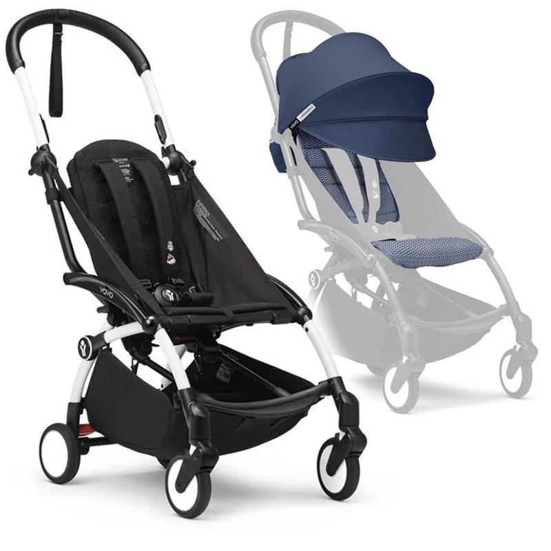 Stokke - Yoyo³ Stroller Bundle, Black And White Frame & Air France 6+ Color Pack