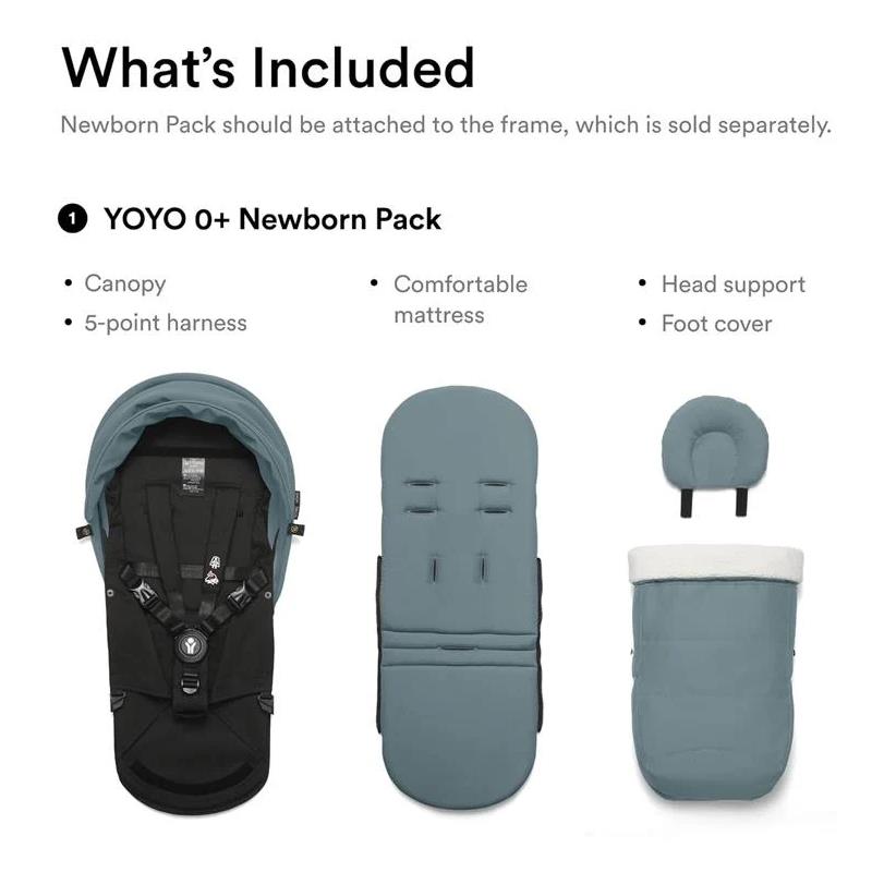 Stokke - Yoyo° Stroller Bundle, Black And White Frame | Aqua 6+ Color Pack | Aqua Newborn Pack
