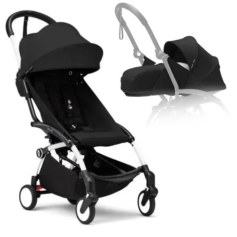Stokke - Yoyo³ Stroller Bundle, Black And White Frame | Black 6+ Color Pack | Black Newborn Pack