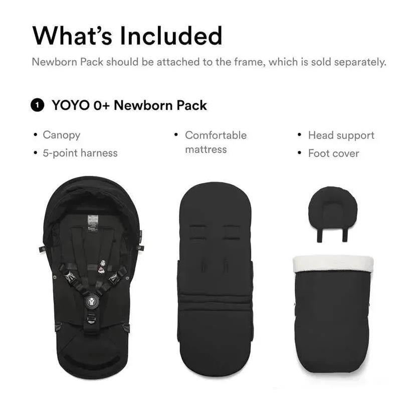 Stokke - Yoyo³ Stroller Bundle, Black And White Frame | Black 6+ Color Pack | Black Newborn Pack