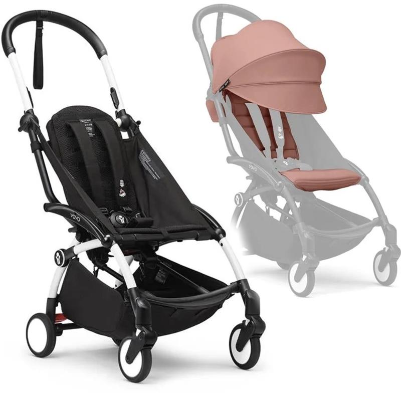 Stokke - Yoyo³ Stroller Bundle, Black And White Frame & Ginger 6+ Color Pack