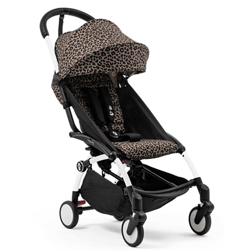 Stokke - Yoyo³ Stroller Bundle, Black And White Frame & Leopard 6+ Color Pack