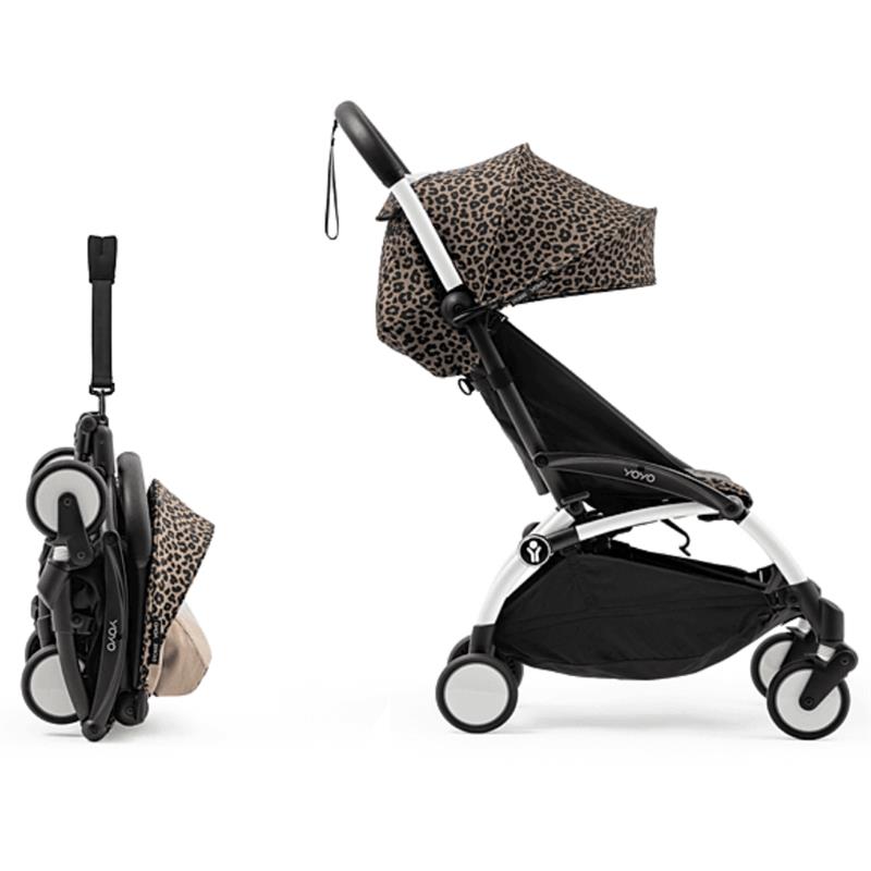Stokke - Yoyo³ Stroller Bundle, Black And White Frame & Leopard 6+ Color Pack