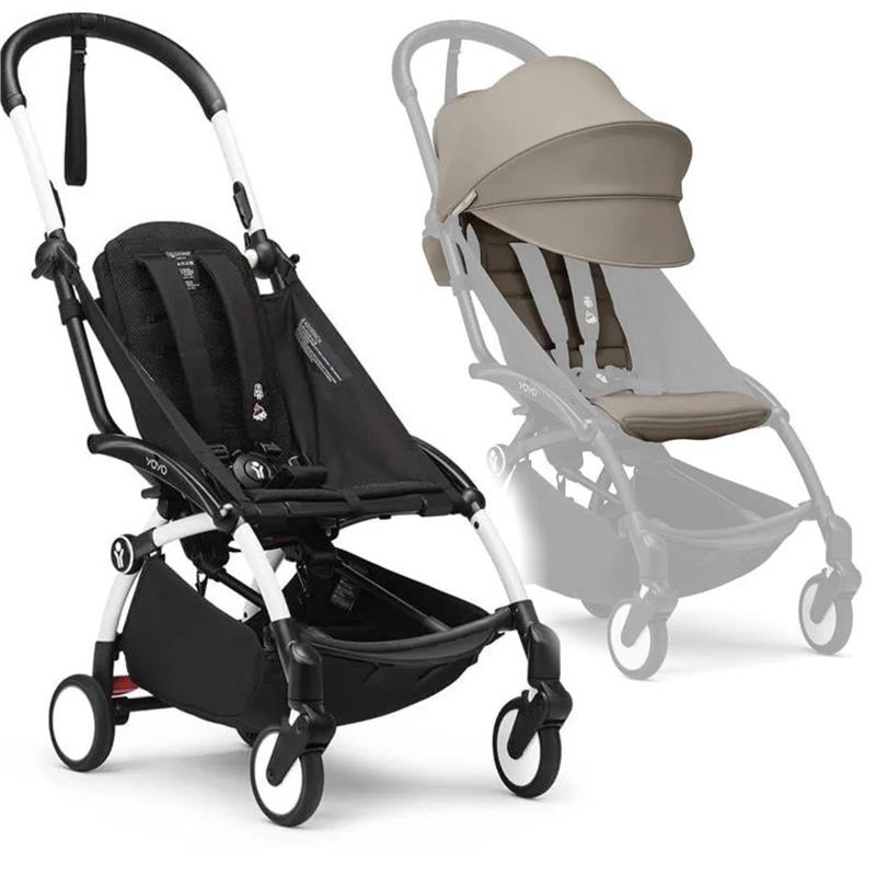 Stokke - Yoyo³ Stroller Bundle, Black And White Frame & Taupe 6+ Color Pack