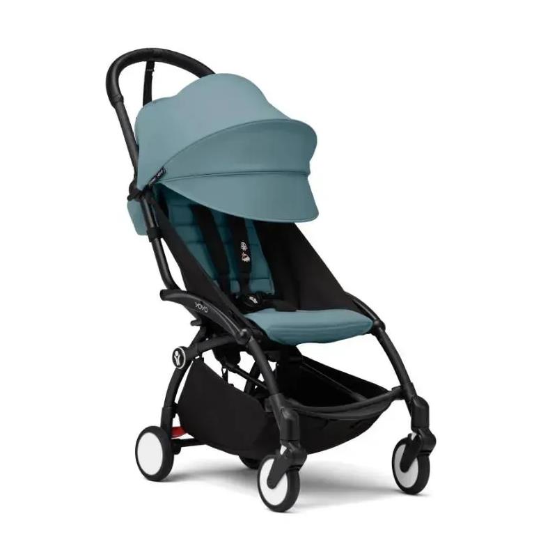 Stokke - Yoyo³ Stroller Bundle, Black Frame | Aqua 6+ Color Pack | Aqua Newborn Pack