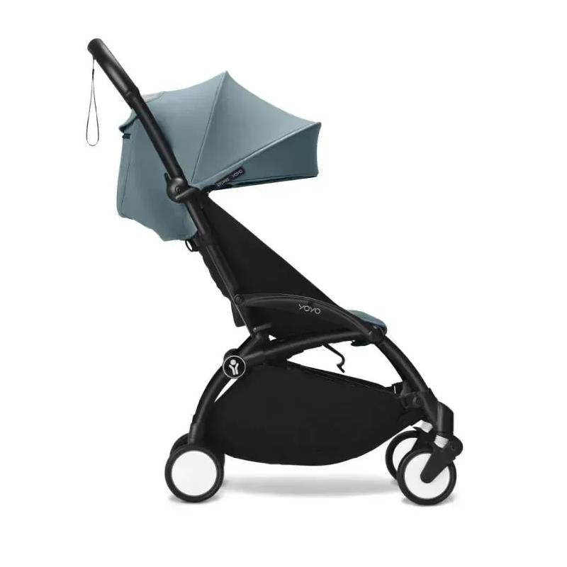 Stokke - Yoyo³ Stroller Bundle, Black Frame | Aqua 6+ Color Pack | Aqua Newborn Pack