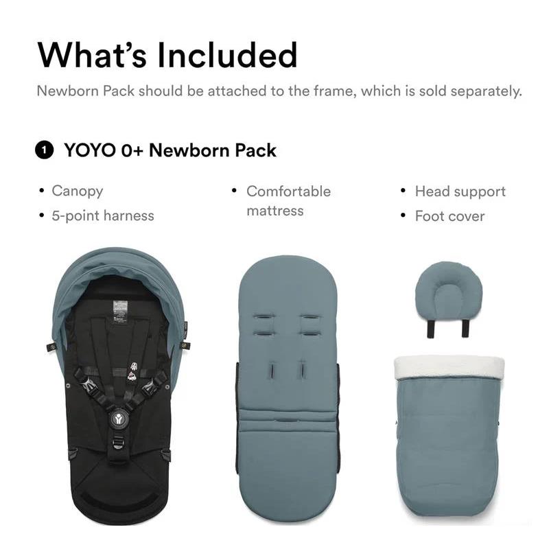 Stokke - Yoyo³ Stroller Bundle, Black Frame | Aqua 6+ Color Pack | Aqua Newborn Pack