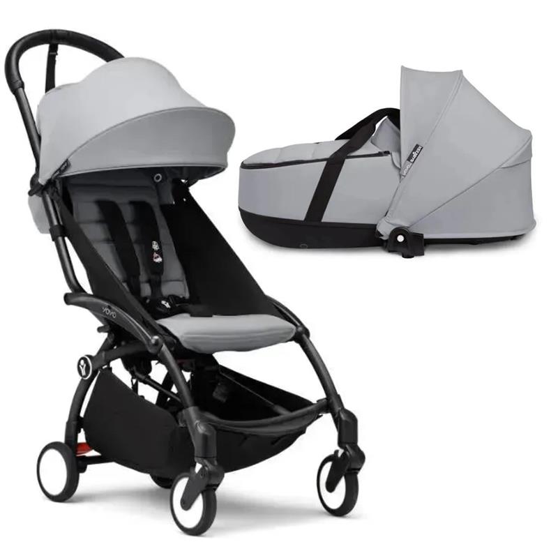 Stokke - Yoyo³ Stroller Bundle, Black Frame | Stone 6+ Color Pack | Stone Bassinet