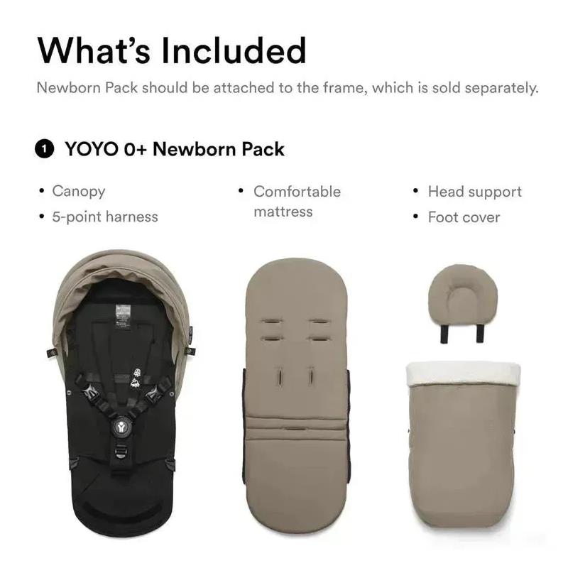 Stokke - Yoyo³ Stroller Bundle, Black Frame | Taupe 6+ Color Pack | Taupe Newborn Pack