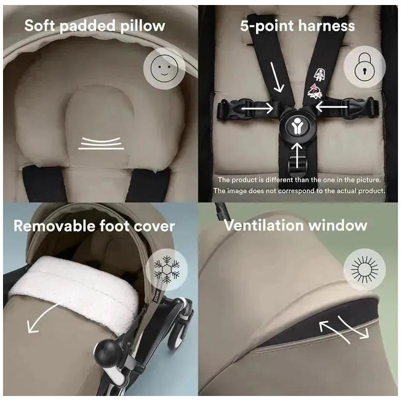Stokke - Yoyo³ Stroller Bundle, Black Frame | Taupe 6+ Color Pack | Taupe Newborn Pack