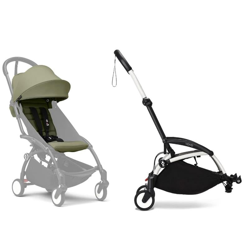 Stokke - Yoyo³ Stroller Frame, Black And White Frame & Olive 6+ Color Pack
