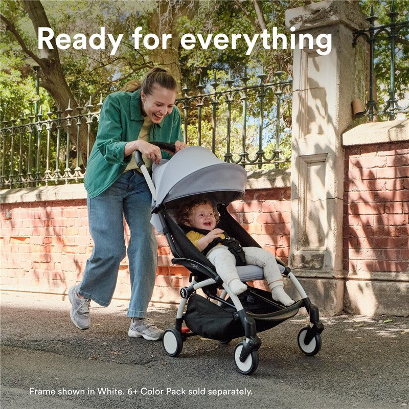 Stokke YOYO3 Frame, Black - Textile Set Not Included - Comes with 5-Point Harness, Multi-Position Reclining Backrest, Canopy Extensions, Padded Sho