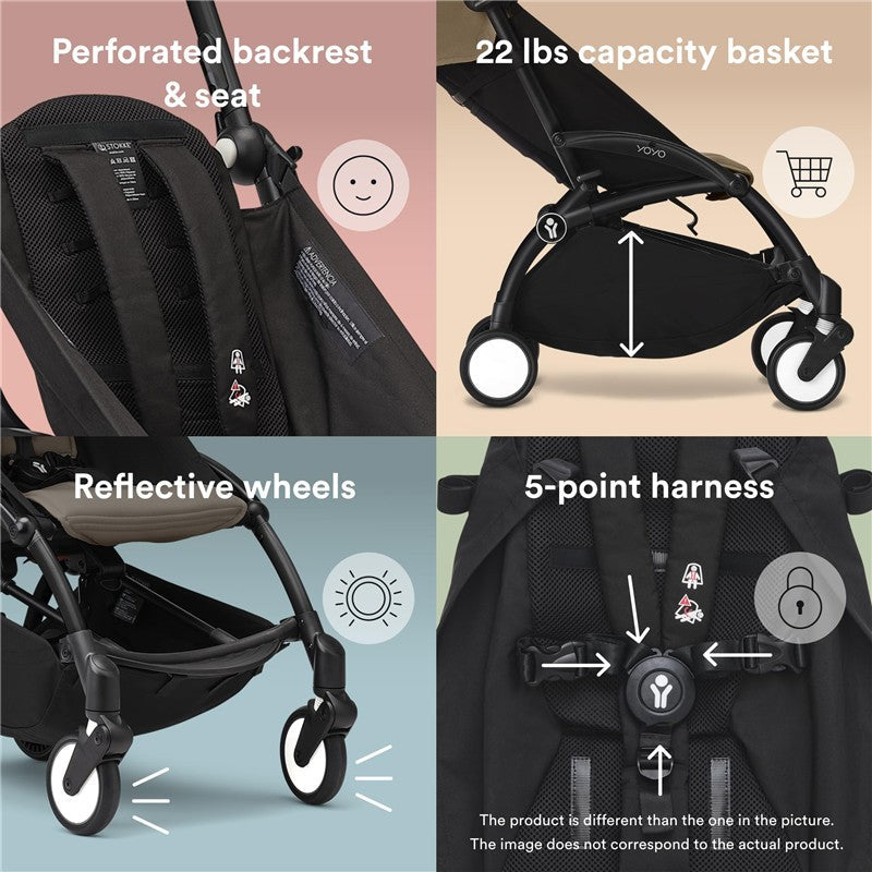 Stokke YOYO3 Frame, Black - Textile Set Not Included - Comes with 5-Point Harness, Multi-Position Reclining Backrest, Canopy Extensions, Padded Sho